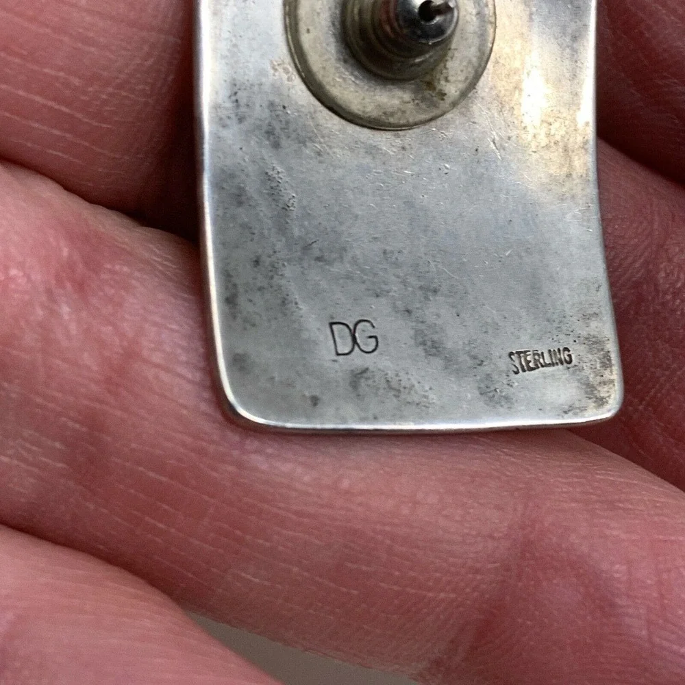 Vintage Modernist Incised Artisan Earrings Pierced Rectangle Sterling Silver DG